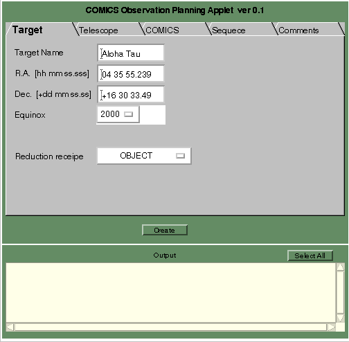 COMICS observation planning JAVA applet