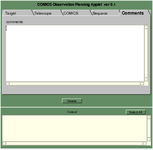 COMICS observation planning JAVA applet