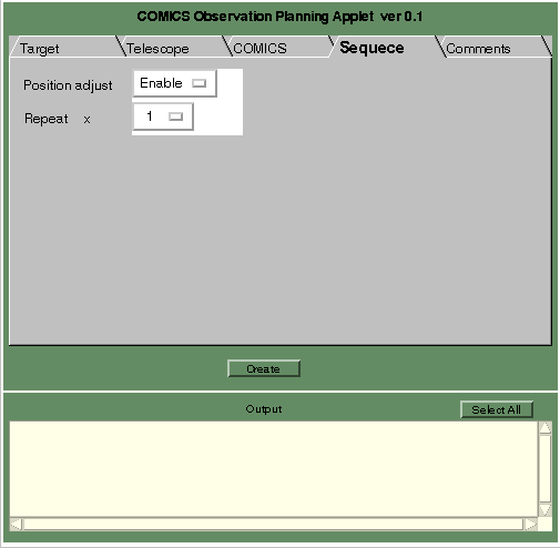 COMICS observation planning JAVA applet