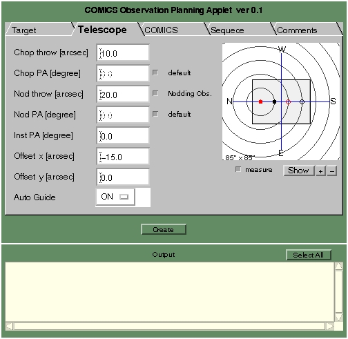 COMICS observation planning JAVA applet