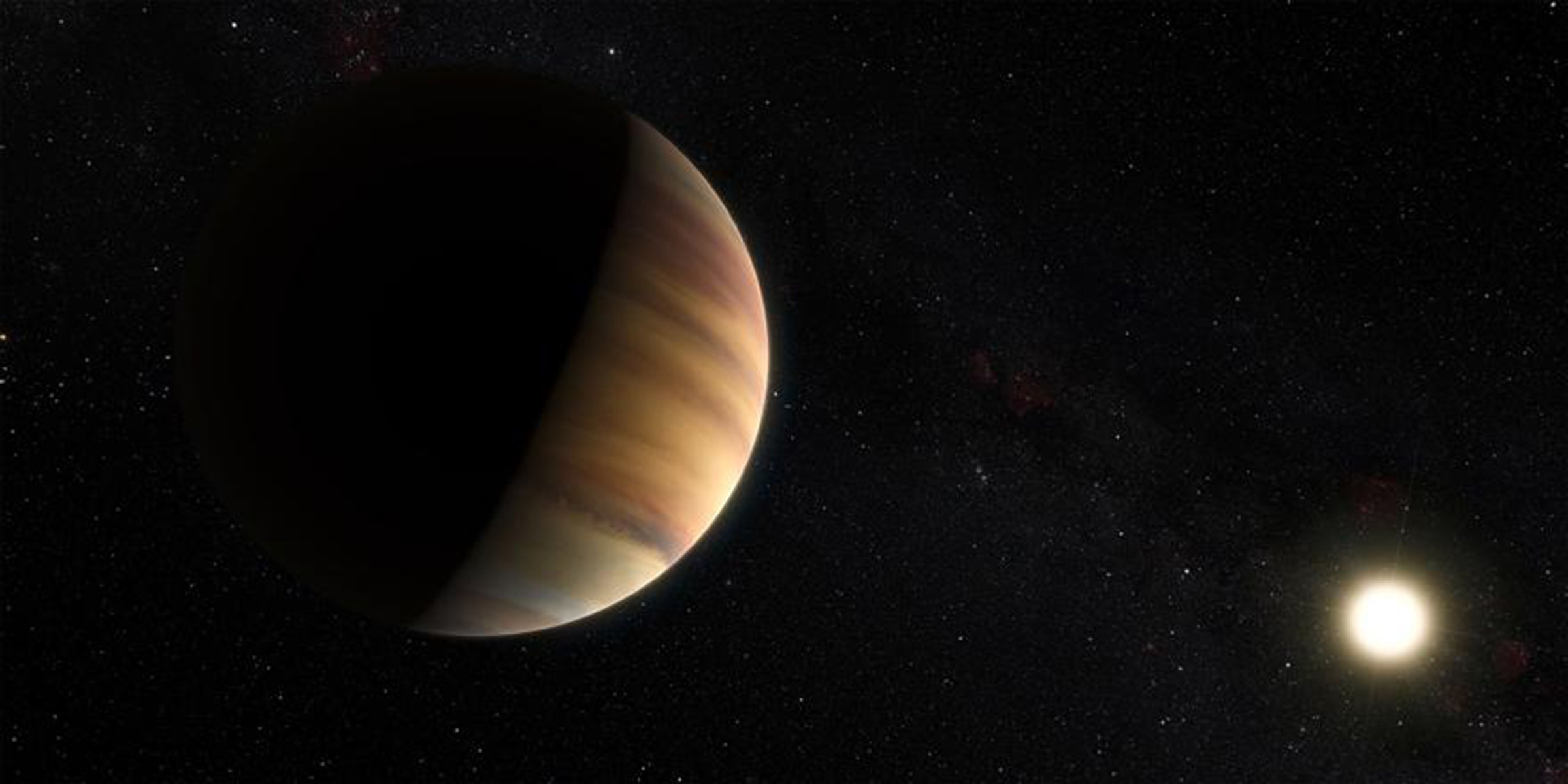 This artist’s view shows the first exoplanet discovered, 51 Pegasi b. The discovery was announced by a team of Swiss astronomers in 1995. The image provided by ESO/M. Kornmesser/Nick Risinger was trimmed to create this view. (Credit: ESO/M. Kornmesser/Nick Risinger, CC-BY 4.0)