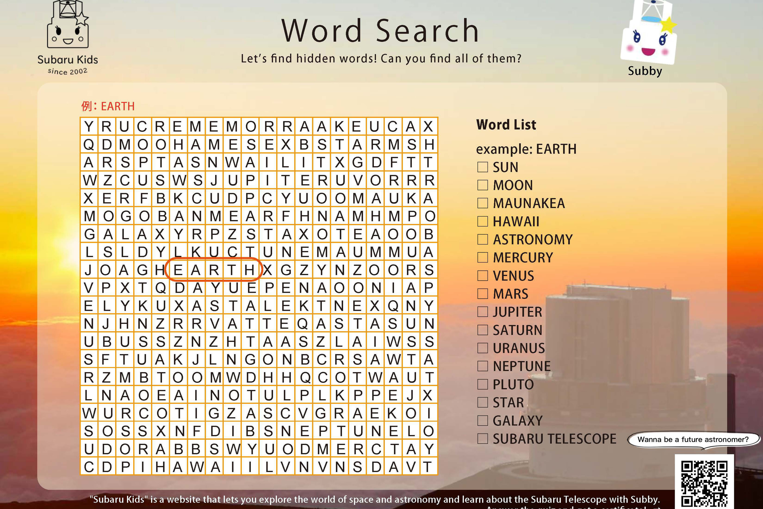 Subaru Telescope Word search
